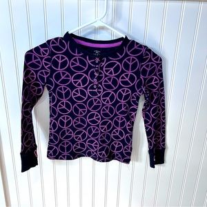 Peace sign kids shirt purple kids girls size 6x thumb holes cute groovy